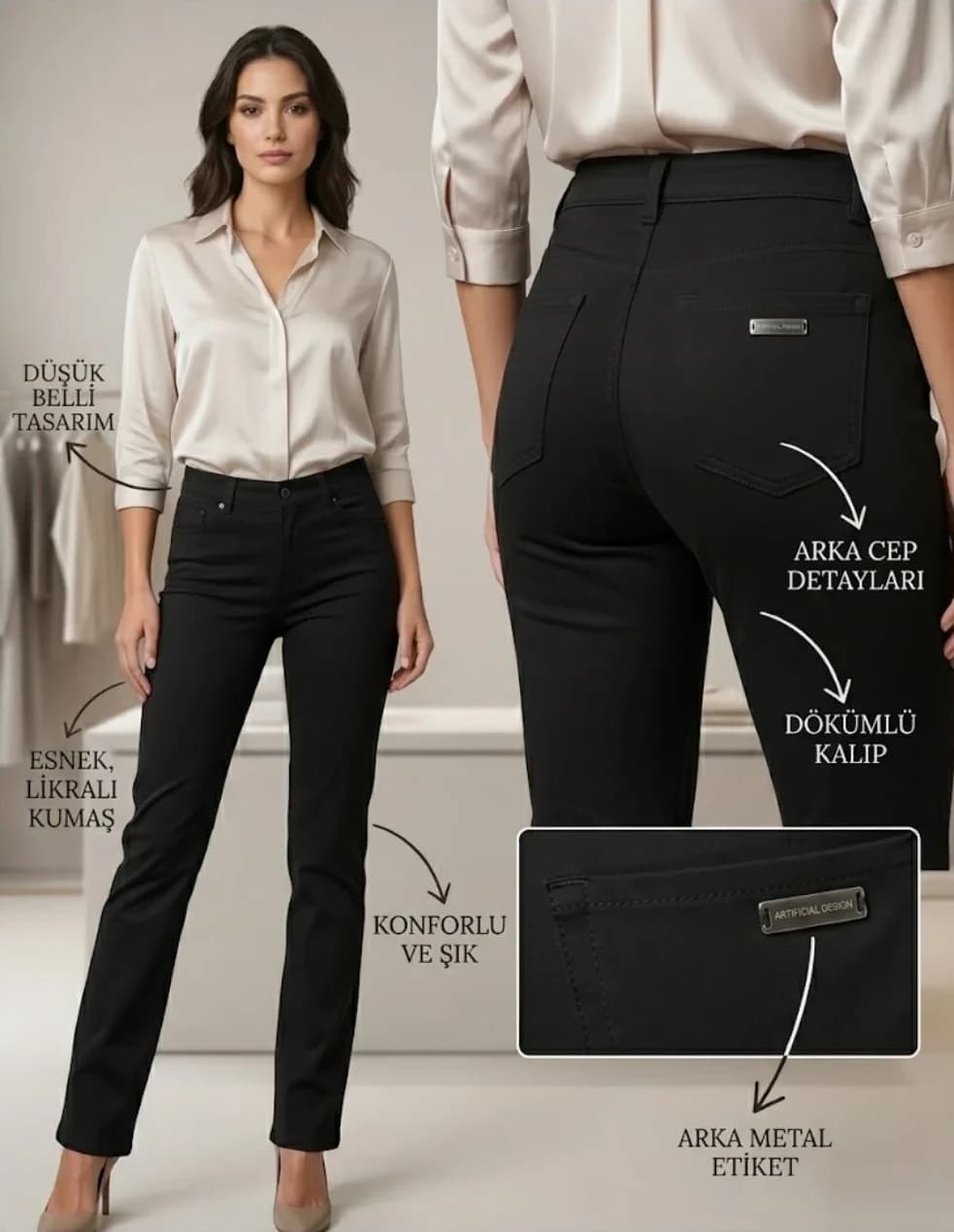 DÜŞÜK BEL PANTOLON - siyah